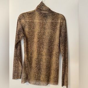 GANNI Printed Mesh long Sleeve Fitted Rollneck Top